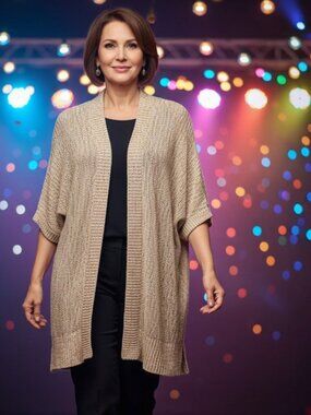 NWT Lane Bryant Metallic Cardigan Sweater 14 16 Open Front Gold Knit 1X Party